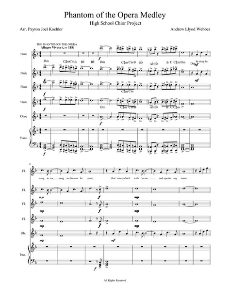 Music by andrew lloyd webber (set). Phantom of the Opera Medley Sheet music for Flute, Piano, Oboe | Download free in PDF or MIDI ...