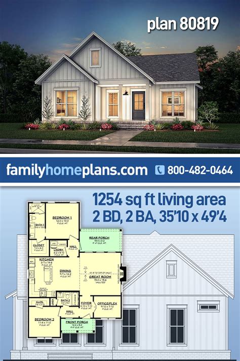 Cottage Country Craftsman Farmhouse Style House Plan 80819 With 1254