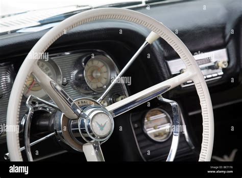 Vintage White Steering Wheel And Gear Shift Lever Stock Photo Alamy