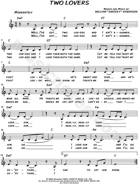 Mary Wells Two Lovers Sheet Music Leadsheet In C Major Download