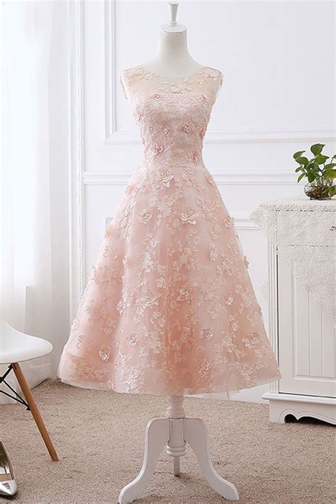 Cute Pink Lace Mid Length Junior Prom Dress Promdress Prom Prom2018
