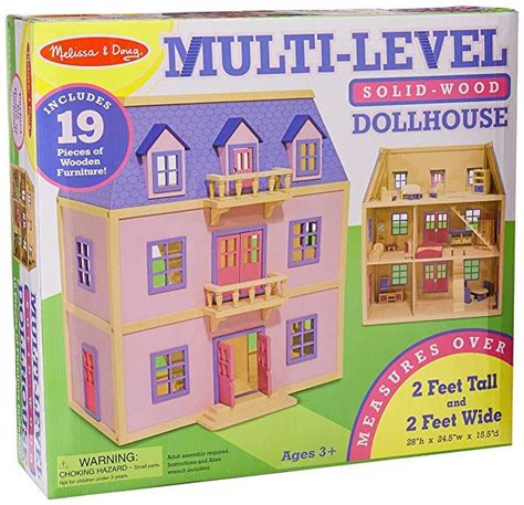 Melissa And Doug Multi Level Wooden Dollhouse With 19 Pcs