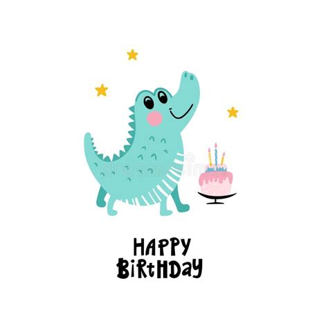 cartão de aniversário para crianças com crocodilo ilustração do vetor ilustração de partido