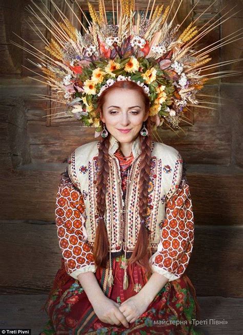 Modern Women Wearing Traditional Ukrainian Wreaths Floral Headdress Traditional Dresses