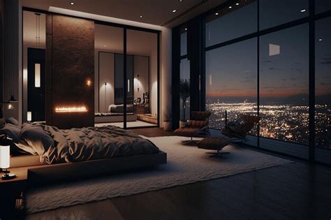 Premium Ai Image Nighttime Luxury Penthouse Bedroom Ai