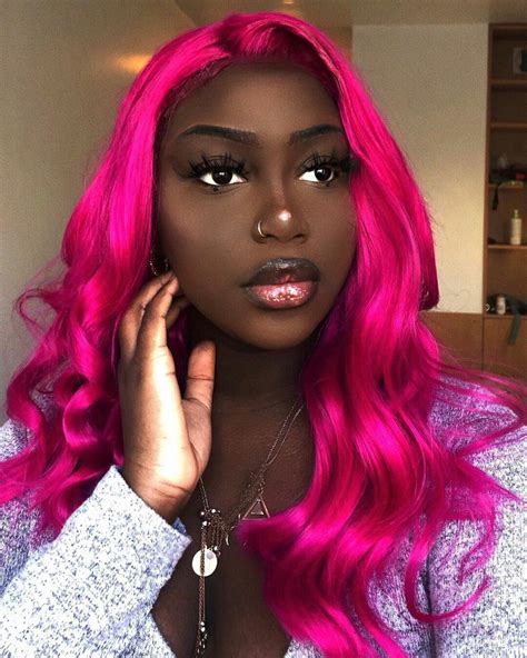Pin By Alenzia Mckinney On Pink Girl With Pink Hair Burgundy Hair Black Girl Pink Hair