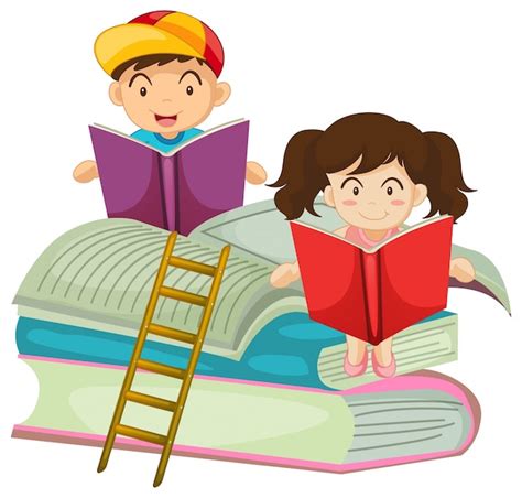 Niño Y Niña Leyendo Un Libro Juntos Vector Premium