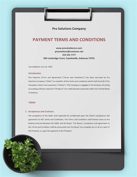 Payment Terms And Conditions Template In Word Download