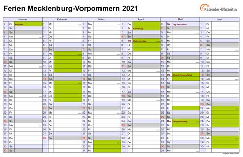 Als jahresübersicht im taschenkalender, als bürokalender für die schreibunterlage oder an die wand gepinnt zum einsatz kommen und erleichtern somit ihre. Ferien Meck.-Pomm. 2021 - Ferienkalender zum Ausdrucken