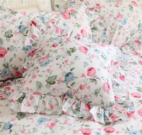 luxury fairyfair lace edge ruffle pink flower pillowcase girl cotton french elegant princess