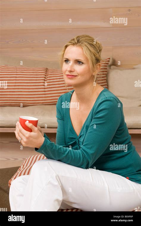 Young Woman Holding Mug Portrait Stock Photo Alamy