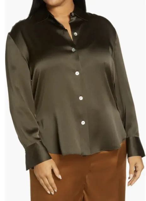 Vince Womens Blouse Plus Xxl Eden Satin Silk Relaxed Long Sleeve Picclick