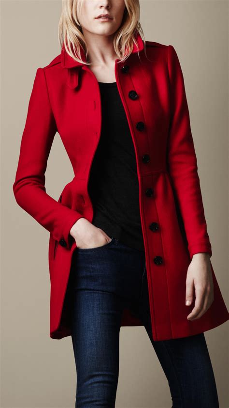 Lyst Burberry Brit Wool Twill Dress Coat In Red