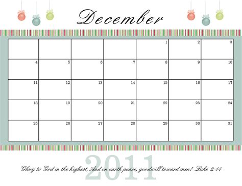 Printable Dec Calendar