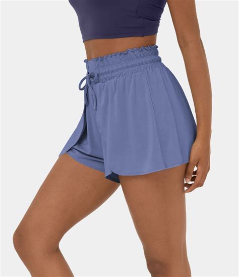 Womens Frill High Waisted Elastic Waistband Drawstring Flowy Stacked