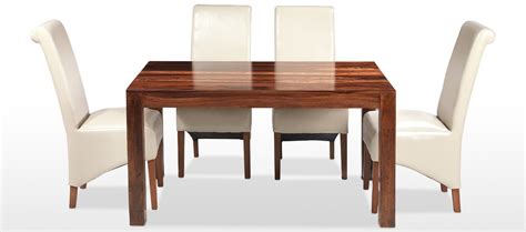 The square wood top can seat 4 people comfortably. Cube Sheesham 140 cm Dining Table and 4 Chairs | Quercus ...