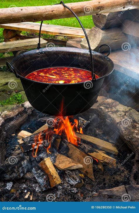 Traditional Hungarian Goulash Soup In Cauldron Stock Photo Image Of