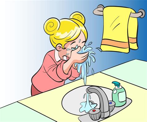 Illustration Of Girl Washing Her Face In Bathroom 12576674 Vector Art