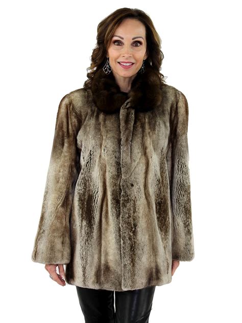 platinum semi sheared mink fur jacket with sable fur collar women s mink fur jacket xl