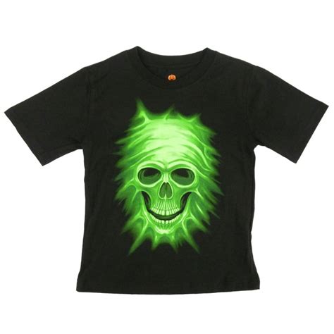 Halloween Boys Black Glow In The Dark Skull T Shirt