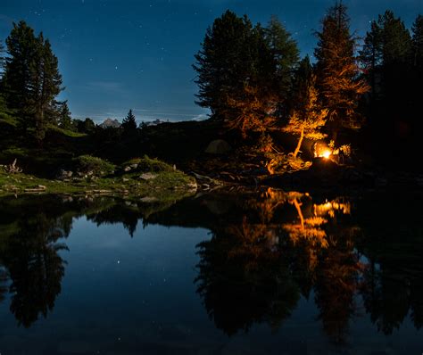 Wallpaper Longexposure Nightphotography Camping Trees