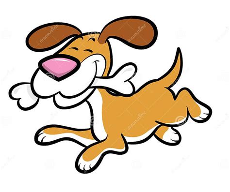 Cartoon Dog Running With Bone Stock Vector Illustration Of Smile