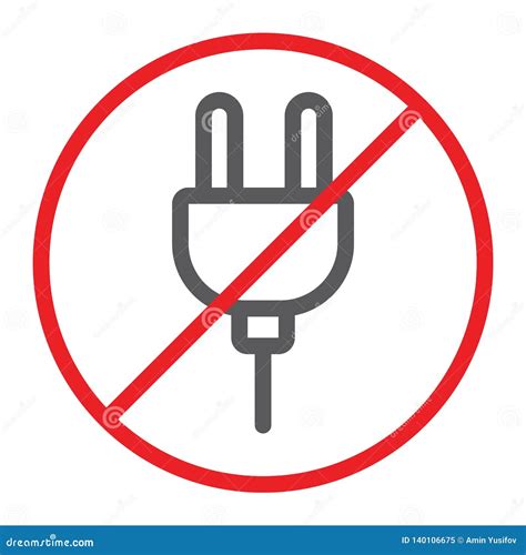 No Plug Line Icon Prohibited And Forbidden Do Not Connect Sign