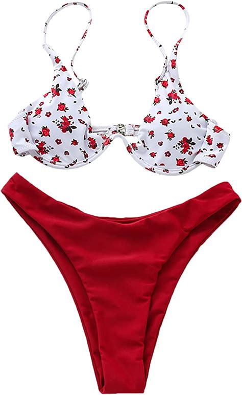 two pieces swimsuit for women floral peplum high breast contrast gradient split bikini set