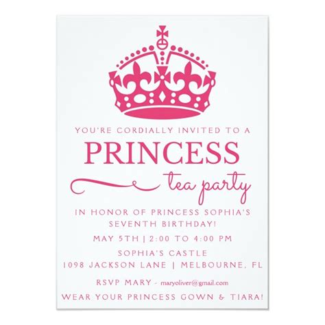 Pink Princess Tea Party Birthday Invitations