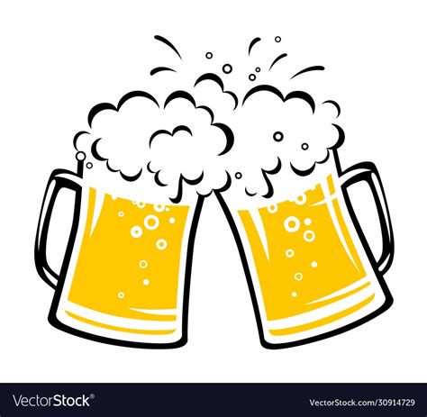 Two Hand Drawn Clinking Beer Mugs With Foam Vector Image