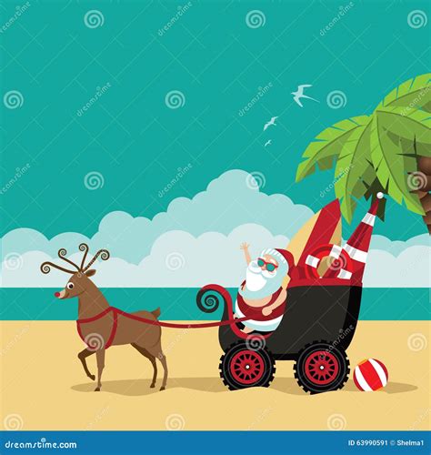 Cartoon Santa Claus Waves Hello From His Dune Buggy Stock Vector