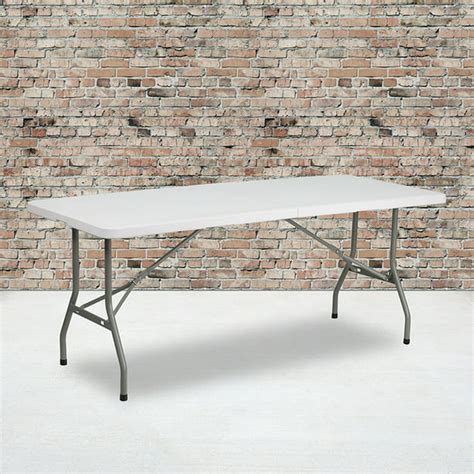6 Foot Bi Fold Granite White Plastic Folding Table With Carrying Handle