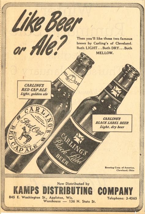 Item 77527 1949 Carlings Black Label Beerred Cap Ale Paper Ad