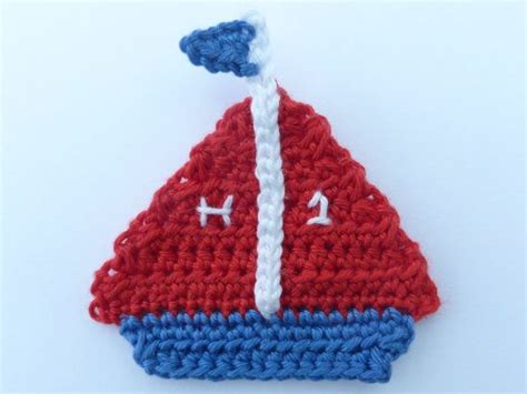 Crochet Applique 1 Small Blue And Red By Myfanwysappliques Crochet Boat