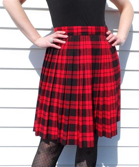 Red And Black Plaid Pleated Skirt Small Adorable