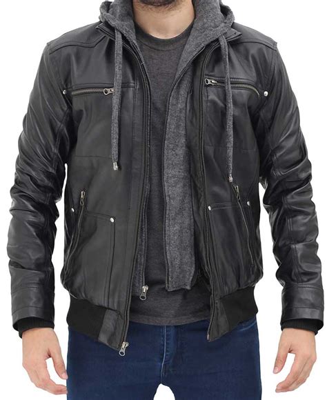 Mens Leather Jacket With Hood Black Hooded Moto Jacket In Canada