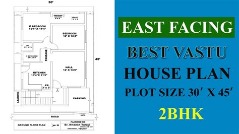 East Facing House Plan As Per Vastu Plot Size 30 X 45 2bhk 01