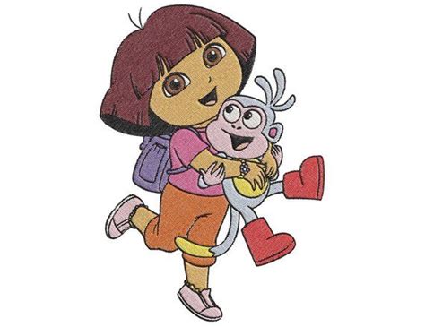 Dora The Explorer Dora And Boots Hugging 2 Embroidery Design Dora The