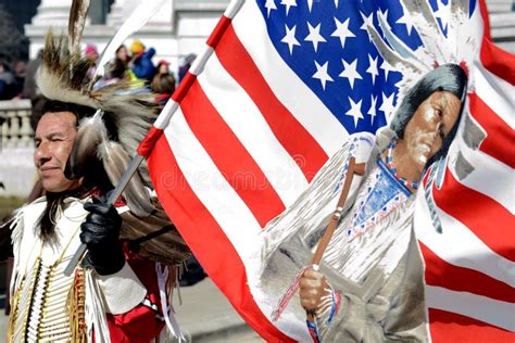 Native American Man Protests In Madison Wisconsin Editorial Image