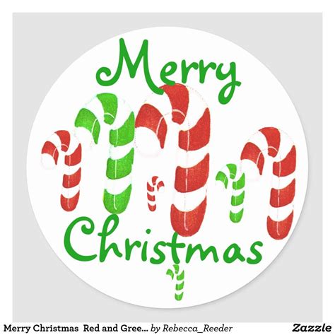 Merry Christmas Red And Green Candy Cane Classic Round Sticker Zazzle