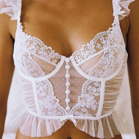 Lacey White Lingerie Set Lace Corset Bra Panty And Garter Etsy Denim