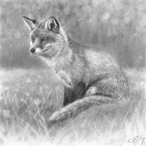 Red Fox In Meadow Drawing By Chris Mosley