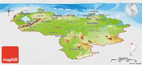 Physical Panoramic Map Of Venezuela Single Color Outside