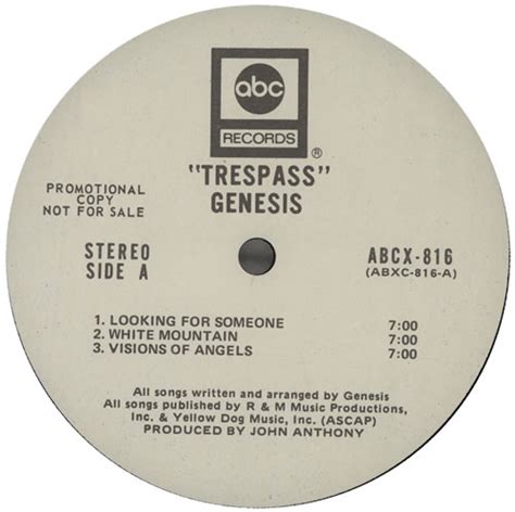 Genesis Trespass White Label Promo Us Promo Vinyl Lp Album Lp Record