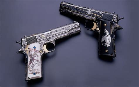 Two Black And Gray Semi Automatic Pistols Weapons Pistol Hd