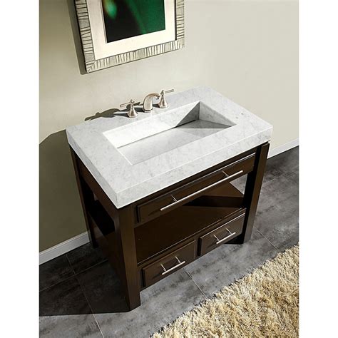 D x 36 h bathroom single sink vanity white finish cabinet comes w/ sesame white granite top. Silkroad Exclusive Stanton 36" Single Bathroom Vanity Set ...