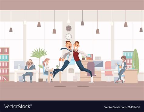 Happy Office Workers Jumping Royalty Free Vector Image