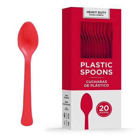 Red Heavy Duty Plastic Spoons 20ct Party City