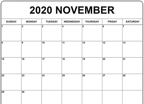 November 2020 Calendar Calendar Template Editable Calendar Calendar