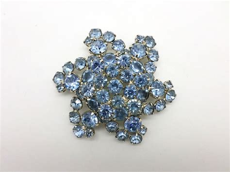 Vintage Blue Rhinestone Brooch Pin Gem